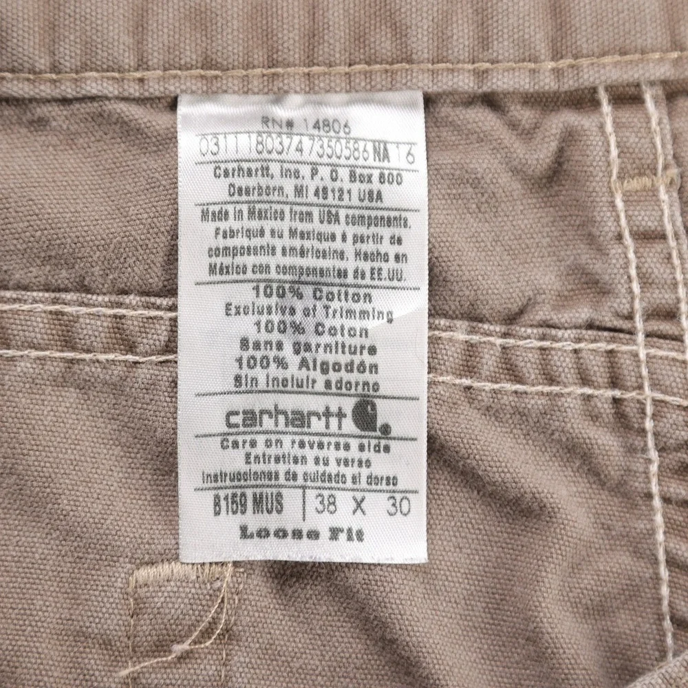 Carhartt B159 MUS Mens Loose Fit Canvas Carpenter Pants Taupe 38x30 (Fits 38x29)